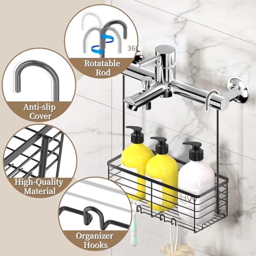 DELLAN Hanging Shower Rack, Shower Organizer Hanging for Bathroom, Black | Shower Rack with Hooks Over the Door, Bathroom Shower Caddy and Basket - color: Black, size: 11"D x 4.7"W x 3.9"H