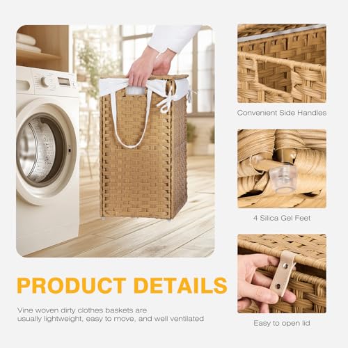 NEWBULIG 110L Extra Large Divided Laundry Hamper with Lid, 2 Section Collapsible Dirty Clothes Basket, Dual Removable Liner Bags for Bedroom, Bathroom, Closet and Dorm Room Organization Goose Yellow - color: Goose Yellow