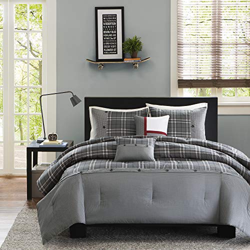 Intelligent Design Daryl 5 Piece Plaid All Seasons PrintComforter Set, Full/Queen, Grey - Ultra Soft Microfiber Teen Bedding - color: Grey, size: F/Q Comforter