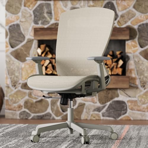 Mesh Office Chair,Ergonomic Computer Desk Chair,Sturdy Task Chair- Adjustable Lumbar Support & Armrests,Tilt Function,Comfort Wide Seat,Swivel Home Office Chair (Beige) - color: Beige