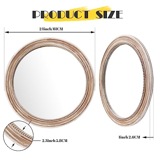 sawsile Round Wood Mirror,24 inch Circle Rustic Farmhouse Natural Wooden Frame Boho Beads Wall Mirror for Bathroom,Living Room,Bedroom or Entryway - color: Retro Brown, size: 24"L x 24"W