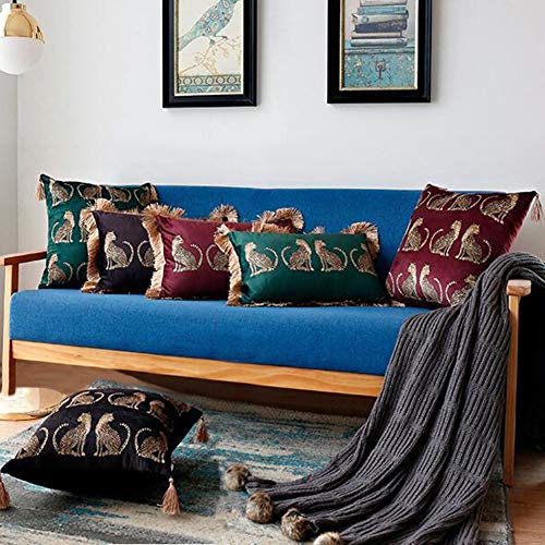 Lumbar Decorative Throw Pillow Cover with Tassels Leopard Pattern Cushion Cover Luxury Style Soft Velvet Pillowcase for Sofa Couch Bedroom (18"x18",Black) (Pack of 2) - color: Black, size: 18" x 18" (Pack of 2)