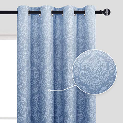 DWCN Ombre Blackout Curtains - Damask Thermal Insulated Light Blocking Grommet Curtains for Bedroom and Living Room, Set of 2 Gradient Medallion Curtain Panels, 52 x 54 Inch Length, Navy Blue - color: Navy Blue, size: 52"W x 54"L (Pack of 2)