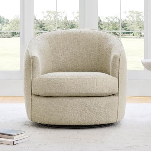 CHITA Barrel Swivel Accent Chair, Wood Frame, Fully Assembled, Oatmeal | Modern Armchair with FSC Certified Wood Frame, Living Room Chair for bedroom & office, 31.5"Dx32.3"Wx28.7"H, 350 Lbs Capacity - color: Oatmeal - Fabric