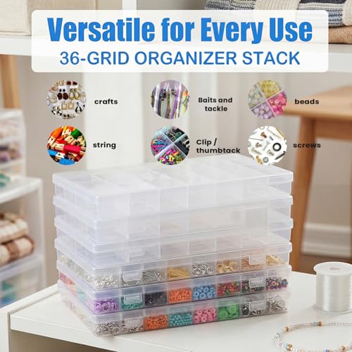32-Grid Clear Plastic Beads Jewelry Organizer Box Small Parts Storage-6pack - color: 6 pack