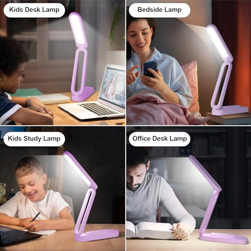 Giryuhd LED Desk Lamp for Office Home & Battery Operated Lamp Rechargeable Lamp Foldable & Portable Light, LED Desk Light Strip, 3 Brightness Dimmable Small Desk Lamp Wireless Reading Lamp - color: Purple