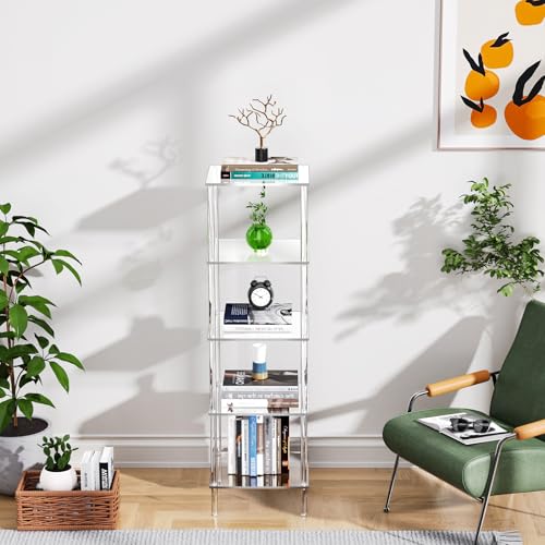 Acrylic Bookshelf, Small Bookcase, Standing Freestanding Corner Storage Shelves Display Shelf for Living Room, Bedroom (Clear, 5 Tier) - size: 5 Tier