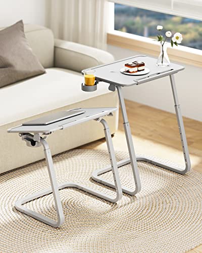 SAIJI Heavy Duty TV Trays Upgraded TV Tables for Eating on Couch | Angle & Height Adjustable Living Room Dinner Table, Laptop Desk for Sofa/Bedside/ Recliner, with Cup Holder and Tablet Slot - color: Grey