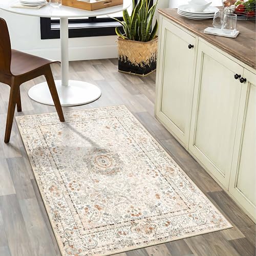 Small Rugs 2x3,Boho Rug for Entryway Bedroom Entrance Doormat | Vintage Bohemian Distressed Washable Accent Floor Throw Carpet for Kitchen Bathroom Non Slip,Beige - color: Beige, size: 2'x3'