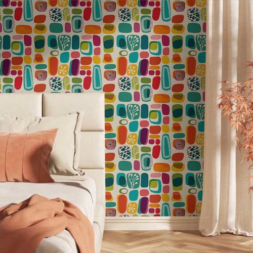 Modern Colorful Geometric Mosaic Dot Peel and Stick Wallpaper Wall Decor Self Adhesive Wall Paper Stick on Easy Peel Off Contact for Renter Apartment - color: Multicolor, size: 17.7" x 118"