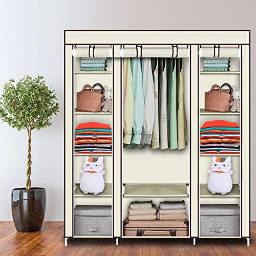 Closet Wardrobe, Portable Closet for Bedroom, Clothes Rail with Non-Woven Fabric Cover, Clothes Storage Organizer, 58 x 17 x 69 Inches, 5 Tier 12 Compartments, Walk-in Closet (Beige) - color: Beige