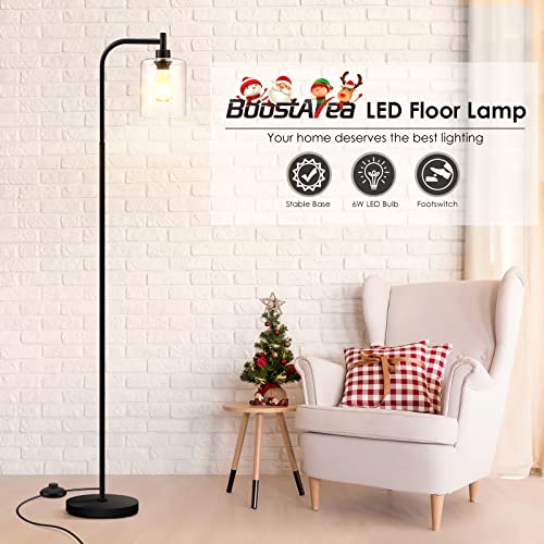 Standing Lamp with Glass Shade, Modern Industrial Floor Lamp with Foot Switch, Bright 6W LED for Living Room and Bedroom - color: Black
