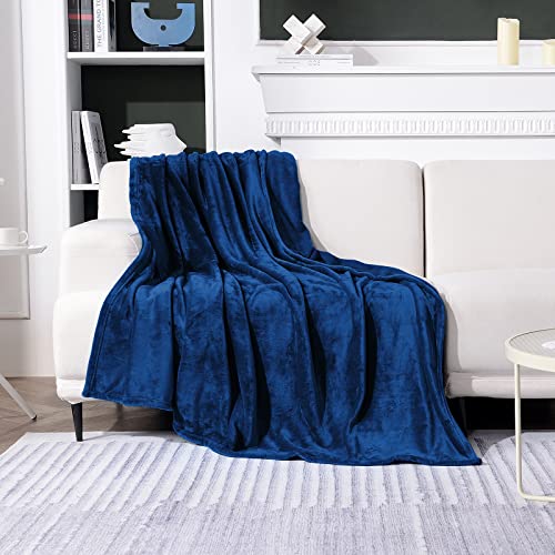 Flannel Fleece Blanket Throw Size, Navy Blue, 50x60 inches | All Season Lightweight Super Soft Cozy Blanket for Bed or Couch - color: Navy Blue, size: 50"×60"