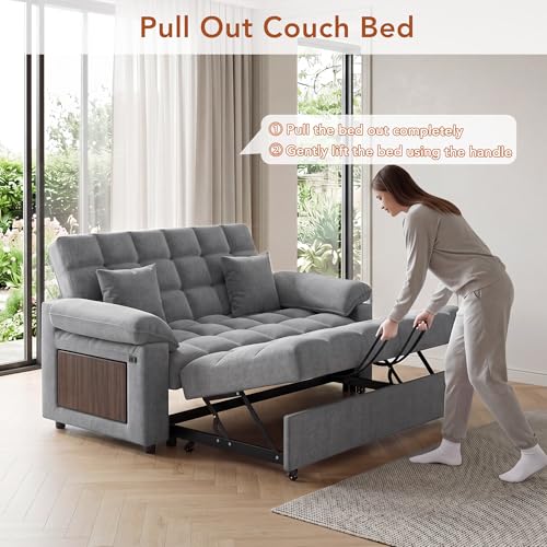 Vipbear Sleeper Sofa Bed, 70" Pull Out Futon Couch with Small Table| USB Port | Side Pockets | Tool-Free Assembly | Adjustable Backrest for Apartment, Office, Guest Room, Chenille Light Grey - color: Light Grey