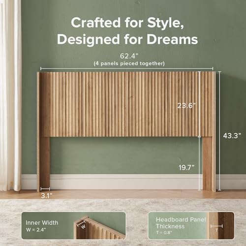 mopio Brooklyn Fluted Panel Wingback Headboard 62.4" - Wall Mount Headboard for Queen Bed, Modern Farmhouse Bedroom Decor, 4-Panel Assembly (Golden Oak, Queen) - color: Golden Oak, size: Queen