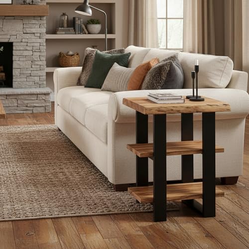Alaterre Alpine Live Edge Solid Wood 2-Shelf End Table, Natural (AWAA0220) - size: 20"W 3-Tier