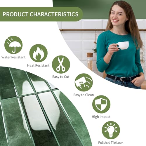 10 Sheets Upgraded Thicker Design Subway Tile Peel and Stick Backsplash | 12”×12”Self Adhesive Wall Tiles Stick on Back Splash for Kitchen,Bathroom,Camper(Forest Green) - color: Forest Green
