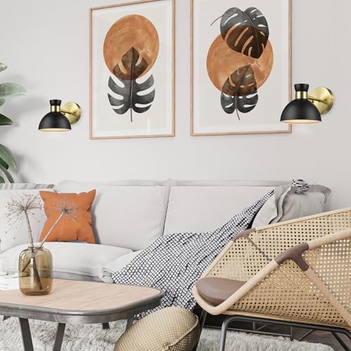 Globe Electric 65000100 1-Light Plug-in or Hardwire Wall Sconce, Matte Brass, Black Pivoting Metal Shade, 6ft Black Cord, in-Line Rocker Switch, Wall Lights for Living Room, Hanging Lamp - color: Brass, Matte Black