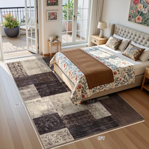 6x9 Area Rugs for Living Room, Washable Non Slip Bedroom Rug, Soft Low Pile Large Modern Geometric Carpet Indoor for Dining Room Kids Room Nursery Office - color: Brown, size: 6' x 9' (Rectangular)