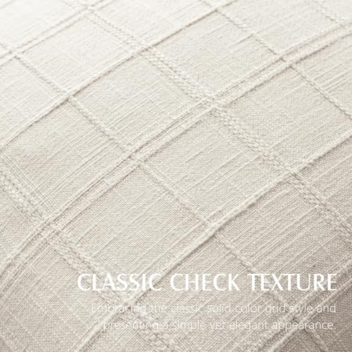 Foindtower Set of 1 Decorative Linen Check Throw Pillow Cover Neutral Farmhouse Vintage Cushion Cover Modern Boho Home Decor for Sofa Chair Couch Bedroom Living Room Outdoor,16×16 Inch,Natural Beige - color: Beige, size: 16" x 16" (Pack of 1)