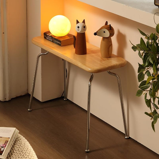 Small Wood Bench, 24" End of Bed Benches, Armless Entryway Bench with Metal Legs & Safety Rounded Corners, Entryway Benches for Dining Table, Small Space, Apartment - color: Natural Wood, size: 24"L x 10"W x 17.7"H