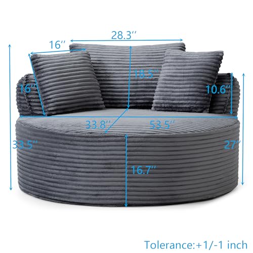 KEIKI 53.5" Oversized Round Chair, Large Barrel Chairs, Upholstered Accent Corduroy Single Sofa Armchair for Living Room, Lounge, Gray - color: Grey