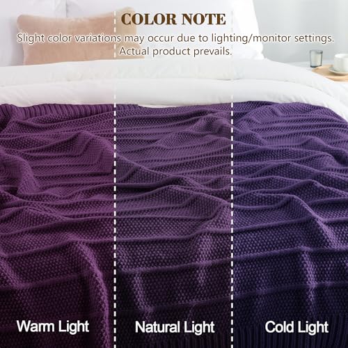 Carriediosa Knit Throw Blanket for Couch 60x80 Stripe Cable Knitted Throws | Dark Purple, Soft Textured Neutral Fall Blankets, Cozy Decorative Home Decor, Cover for Bed, Sofa & Outdoor Use - color: Dark Purple, size: 60" X 80"