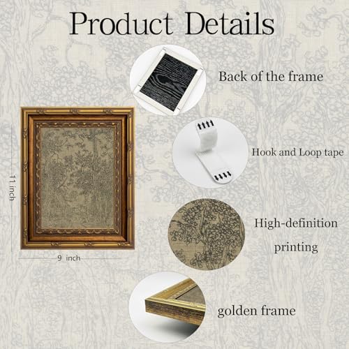 Vintage Gold Framed Wall Art Antique Sketch Landscape Wall Decor Picture Dark Moody Retro Country Farmhouse Gallery Aesthetic Poster Print for Living Room Bedroom Kitchen Shelf 9x11in - color: Antique Sketch, size: 11"l X 9"w