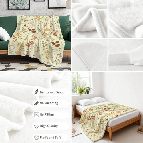 Beige Yellow Floral Leaf Fleece Throw Blanket Fuzzy Fleece Plush Sofa Blanket for Women Men Adults Plush Throws Bedding Decor for Couch Bed 40" X50" - size: 40 × 50 inch