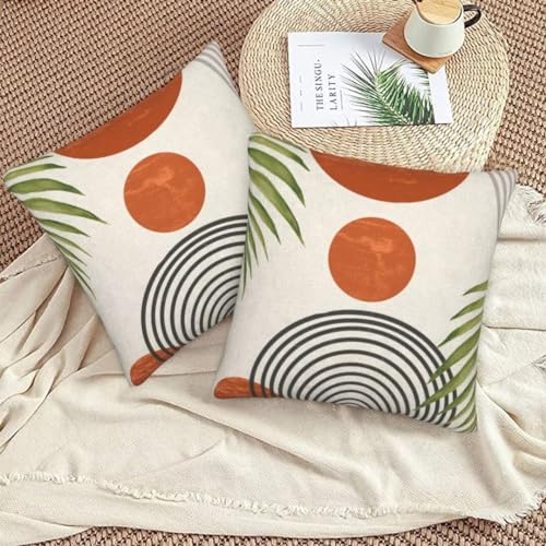 Burnt Orange Mid Century Boho Pillow Covers 18x18 Set of 2 | Summer Modern Decorative Throw Pillow Covers Outdoor Abstact Retro Sunset Decor Cushion Case for Couch Sofa - color: Burnt Orange Sunset, size: 18" x 18" (Pack of 2)
