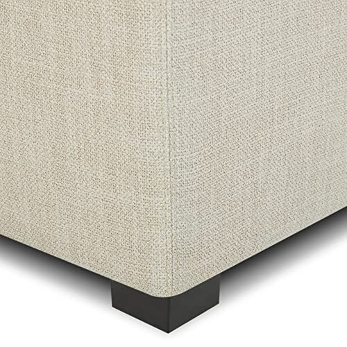 CHITA Storage Ottoman Cube with Tray Lid, Small Footstool with Storage, Square End Table for Living Room and Bedroom, Fabric in Linen - color: Linen