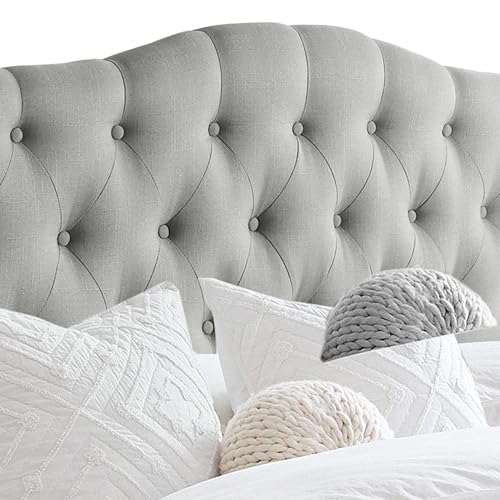 Rosevera Givanna Adjustable Height Headboard with Linen Upholstery and Button Tufting for Bedroom, Queen, Gray Linen - color: Gray Linen, size: Queen
