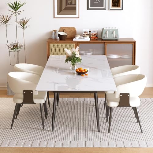 62.9"–94.4" Modern White Extendable Dining Table for 6–10 People | Scratch & Heat Resistant Sintered Stone Tabletop Kitchen Table, Stainless Steel Leg Design for Dining Room & Outdoor Patio - color: White 62.9” of 94.4”