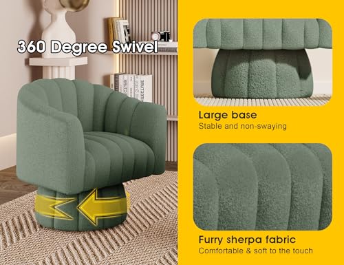 Dewhut Swivel Accent Chair, 360° Swivel Barrel Chair with Armrest, Sherpa Upholstered Single Sofa Reading Chair for Living Room,Bedroom,Waiting Room(Beige) - color: Sherpa-green
