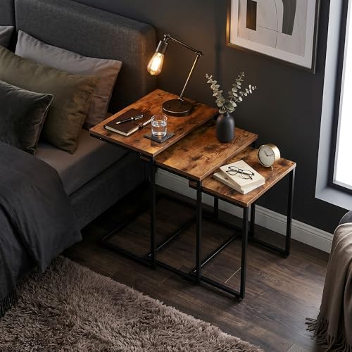 ZenStyle Nesting Coffee Table Set of 4 Side Tables, Industrial C-Shaped End Tables with Wood Table Top & Sturdy Metal Frame Stacking Accent Furniture - color: Chestnut