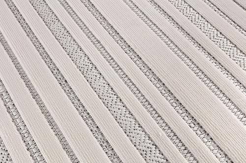 Modern Rug 5x7 Luxury Striped Line Micro Loop Area Rugs Soft High-Low Pile Stain Resistant Easy to Clean Non-Shedding Durable Living Room Bedroom Indoor Carpet (White) - color: Linear / White, size: 5' x 7' (Rectangular)