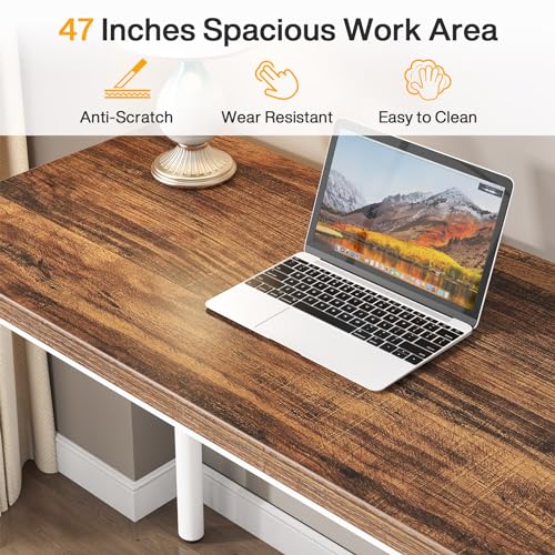 Tribesigns Computer Desk with 5 Drawers, 47 inches Rustic Brown Home Office Desk with Storage, Modern Simple Laptop Desk Study Writing Table for Small Spaces (1, Brown+White) - color: Brown+white