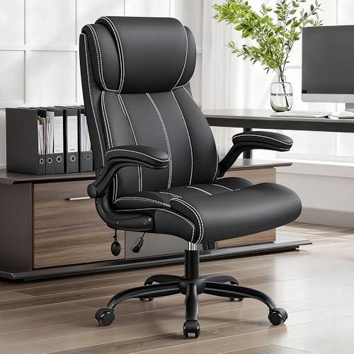 BESTFAIR Ergonomic Office Desk Chair, Adjustable Lumbar Support, Black | Back Support for Prolonged Sitting, Flip-Up Arms, 21" Wide Padded Seat, Neck Friendly High Back, Rocking & Rolling, 2 Pack - color: Black, size: 2 Pack