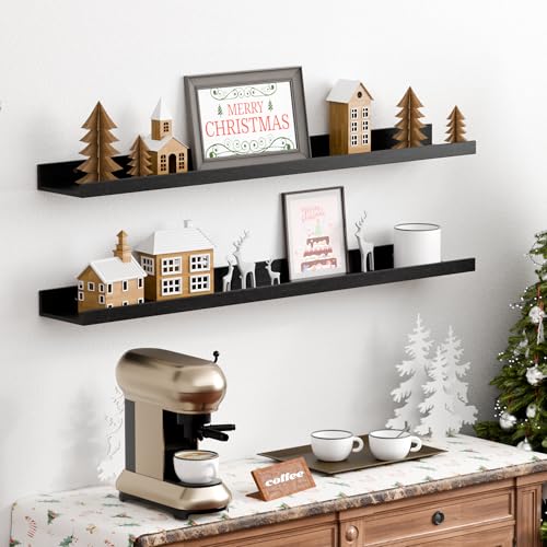 upsimples Floating Shelves for Wall Decor and Storage, Black, 6Pcs 35.5'' | Wall Mounted Wood Shelves for Living Room, Bedroom, Kitchen, Office, Nursery Room, Coffee Bar Display and Organize - color: Black, size: 35.5in