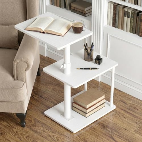 Faesun 360° Swivel Side Table for Height Adjustable, C Shaped End Table for Couch with Storage, 3-Tier Night Stand with Open Shelf, Tv Tray for Small Spaces, Living Room, Bedroom, White - color: White, size: Standard
