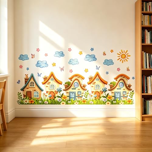 Cartoon House Wall Decals Peel and Stick Kids Room Nursery Decor - color: Terraced Houses