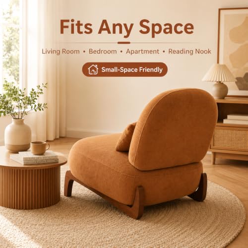 Modern Velvet Armless Accent Chair with Solid Wood Legs, Upholstered Single Lounge Chair, Comfy Reading Chair for Living Room, Bedroom & Reading Nook (Caramel + Fabric, 2 Pack, Solid Wood) - color: Caramel + Fabric, size: 2 Pack