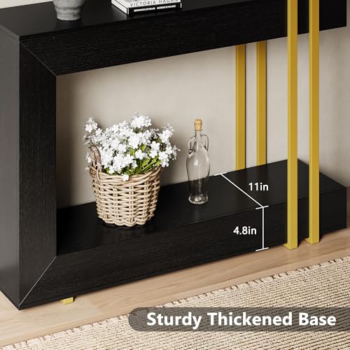 Einhomn 42.5" Console Table Behind Couch, 2-Tier Narrow Entryway Table with Storage, Wood Sofa Tables for Hallway/Entrance/Living Room/Foyer, Black - color: Black