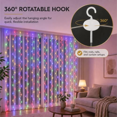 ZSJWL 300 LED Curtain Fairy Lights with Remote, 9.8 × 9.8 Ft, USB Plug in | 8 Modes, Waterproof, Twinkle Silver Wire, String Lights for Bedroom, Windows, Christmas, Wedding and Party Decor, Multicolor - color: Multicolor, size: 300LED