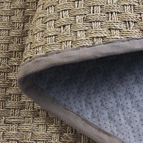 SAFAVIEH Area Rug 3' Round - Natural Fiber Collection - Natural & Grey, Seagrass, Basketweave Pattern with Border (NF114P) - color: Natural/Grey, size: 3' (Round)