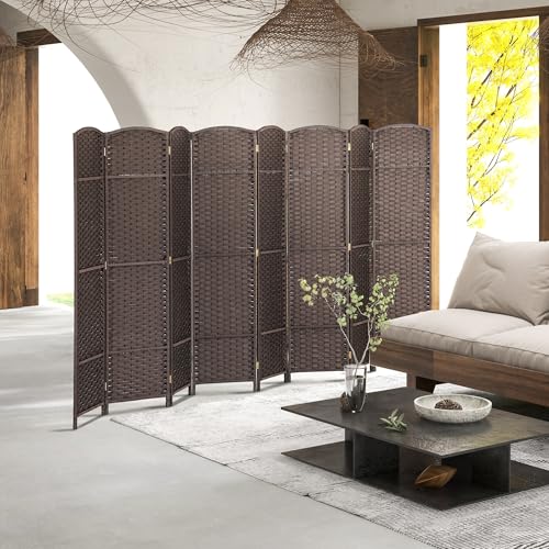 HOMCOM Room Divider 8 Panel Folding Screen Freestanding 5.6' Tall Brown | Freestanding Partition, Home Office, Bedroom - color: Brown, size: 8 Panel