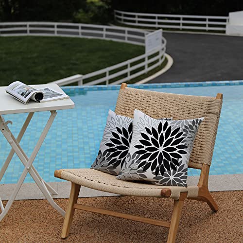 DFXSZ Outdoor Waterproof Pillow Covers 20x20 Set of 2 Black Grey Flower | Spring Summer Waterproof Flower Throw Pillowcases(No Inserts)Outdoor Decor for Patio Funiture Garden Polyester Covers - color: Black Grey, size: 20" x 20" (Pack of 2)