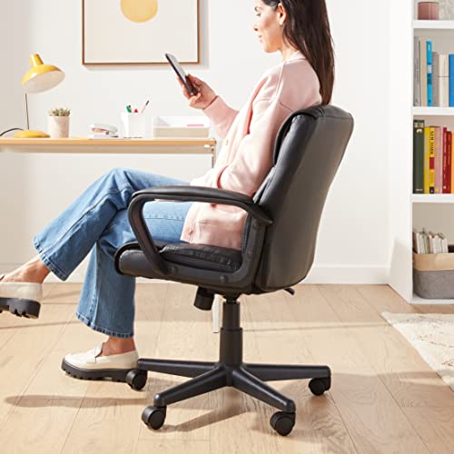 Amazon Basics Office Task Chair with Adjustable Height, 360° Swivel, Padded Armrests, Mid-Back, Rolling, 275 Pound Capacity, 24.2"D x 24"W x 34.8"H, Black Faux Leather - color: Black