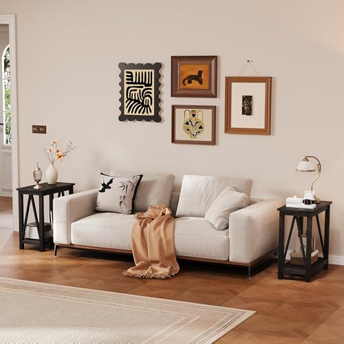 ChooChoo Farmhouse End Table, Narrow Side Table with Shelf | Slim Bedside Table ,Small Spaces, Rustic Nightstand, Living Room, Bedroom,Vintage Black - color: Vintage Black, size: 1 Pack