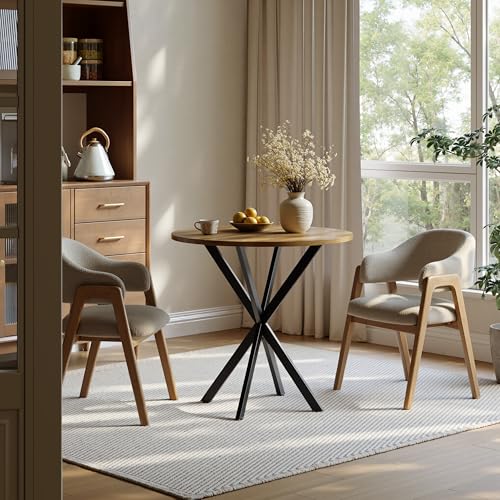 Unovivy 31.5" Small Round Dining Table for 2-4 Light Brown Dinner Table | Space Saving Circle Small Kitchen Table, Industrial Mid Century Modern Dining Room Desk for Kitchen, Apartment - color: Light Brown, style: Round
